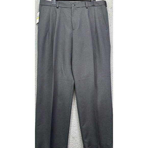 Van Heusen Pants Men 36X30 Grey Dress Microfiber Pleated Wrinkle Free Pocket NEW
